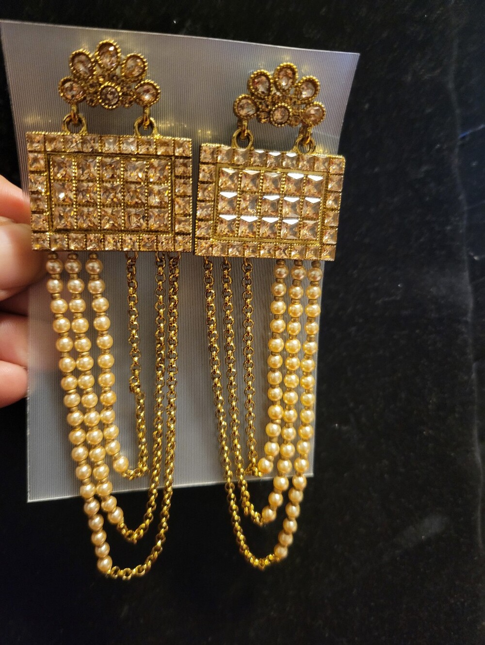 Gold Pearl & Crystal Drop Earrings - Womens Jewelry
